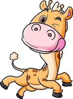 The funny giraffe is running and showing the tongue vector