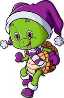 The happy turtle is walking with the winter costume vector