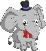 el elefante del circo lleva la corbata de lazo y el sombrero mágico vector