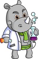 The scientist rhinoceros is doing the experiment in the lab vector