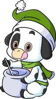 The cute cow is mixing the milk in the jug vector