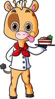 The chef giraffe is serving the delicious food on the plate vector