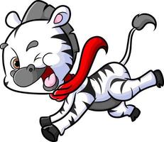 The cute zebra is wearing a shawl and running very fast vector