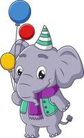 el lindo elefante sostiene los globos de colores vector