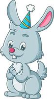 The happy rabbit is wearing the birthday hat vector