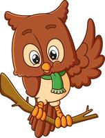 The happy owl is perching on the branch and waving the wing vector