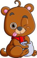 The cute bear is sitting while holding a sack of honey vector