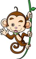 The monkey is greeting while hanging on the tree vector