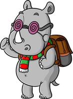 The cute rhinoceros is doing to school with the happy expression vector