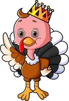 The cute king of turkey bird is wearing a golden crown vector