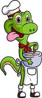 The chef lizard is mixing the soup with the spoon vector