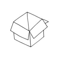 caja de cartón abierta dibujada a mano en estilo garabato. vector, arte lineal, nórdico, escandinavo, minimalismo, monocromo. icono, pegatina. paquete. vector