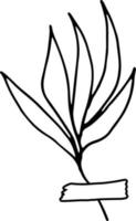 hojas abstractas pegadas con icono de cinta. garabato dibujado a mano. , escandinavo, nórdico, minimalismo, monocromo. planta, herbario, scrapbooking. vector