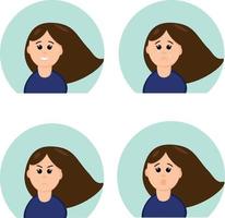 girl with different emotions joy, sadness, grief, surprise, crying, laughing in a flat style. graphic. Set elements for design sticker, icon, poster, card woman avatar collection vector