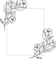 flowers rectangular frame, border, card with place for text. sketch hand drawn doodle style. monochrome minimalism. spring, bloom, flowers, summer, wedding. vector