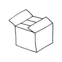 caja de cartón abierta dibujada a mano en estilo garabato. , arte lineal, nórdico, escandinavo, minimalismo, monocromo. icono, pegatina. paquete. vector