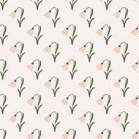 Blossom nature seamless pattern with pink colored bell flowers ornament. Light grey background. vector