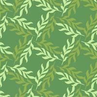 Geometric style seamless pattern with marine doodle seaweed elements print. Green background. vector