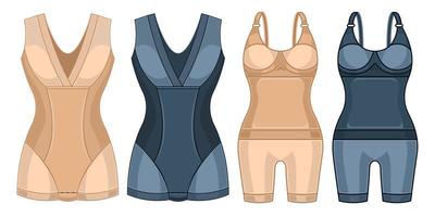 Set shapewear combidress for woman realistic cartoon isolated white background vector