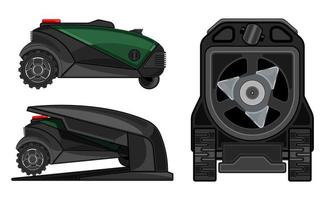 cortadora de césped robótica dibujos animados realistas aislado fondo blanco vector