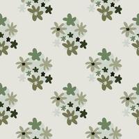 Seamless pastel pale pattern with daisy flowers silhouettes. Light grey background with green and beige floral ornament. vector