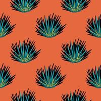 patrón brillante de garabato sin costuras con siluetas de arbustos. ornamento dibujado a mano de follaje verde sobre fondo naranja. vector