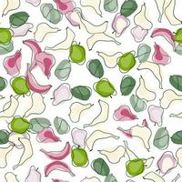 Fresh summer seamless pattern with random abstract contoured fruits. bananas, apples, plums and pears. Isolated print. vector