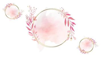 Pastel rose and pink brush strokes and gold lines. Gold contour frame. vector