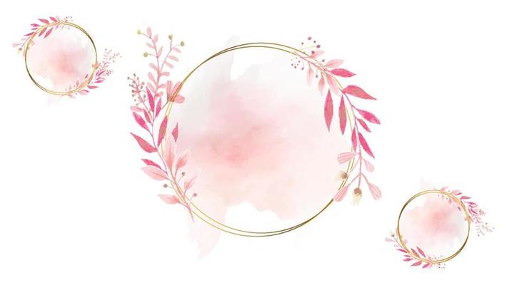 Pastel rose and pink brush strokes and gold lines. Gold contour frame.