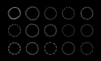 línea de círculo dibujada a mano sobre fondo negro. elementos de diseño de garabatos. insignia de diferentes círculos para marco, borde de ráfaga. ilustración vectorial vector