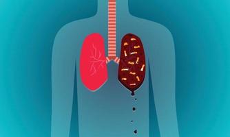 difference lung each side. one is fresh, strong and one damage by smoking. vector illustration eps10