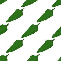 Green chili peppers seamless pattern on white background. vector