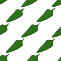 Green chili peppers seamless pattern on white background. vector