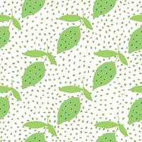 Trendy lemon with leaves seamless pattern on dots background. vector