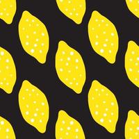 Lemon seamless pattern on black background. Hand drawn citrus fruits wallpaper. vector