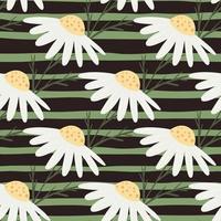 Meadow style seamless pattern with simple calendula flowers shapes. Green striped background. vector