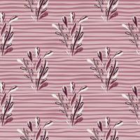 Bloom seamless pattern with herbal abstract leaves foliage print. Striped pink background. Simple style. vector