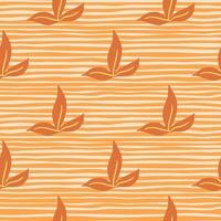 Doodle hand drawn simple leaf seamless pattern. Nature backdrop. Orange striped background. vector