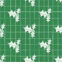 Simple seamless new year pattern with mistletoe holly branches. Green chequered background. Christmas print. vector