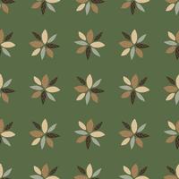 Seamless pattern with abstract flowers. Autumn tones petal and green background. Botanical wallpaper. vector