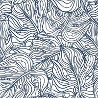 Random blue contoured monstera leaves ornament seamless pattern. Nature botany simple print. vector