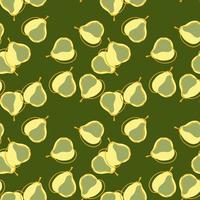 Seasonal seamless pattern with pear simple silhouettes print. Green background. Random fruit print. vector