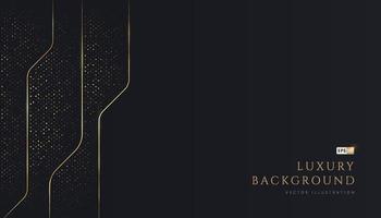 Abstract geometric overlapping on black background with glitter and golden lines glowing dots golden combinations. Modern luxury and elegant design with copy space. Vector EPS10