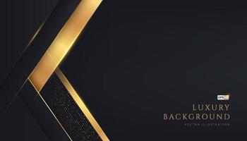 Abstract geometric overlapping on black background with glitter and golden lines glowing dots golden combinations. Modern luxury and elegant design with copy space. Vector EPS10