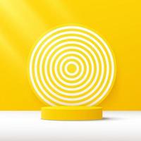 Abstract yellow cylinder pedestal podium, Bright yellow ,white spiral backdrop, Shadow of window. Vector rendering 3d shape, Product display presentation. Studio room concept, Minimal wall scene.