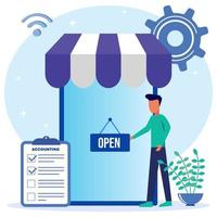 Illustration vector graphic cartoon character of open shop
