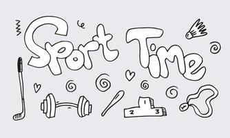 letras de tiempo deportivo aisladas en fondo gris - texto vectorial dibujado a mano.elementos dibujados a mano para colorear, pancartas, diseño vector
