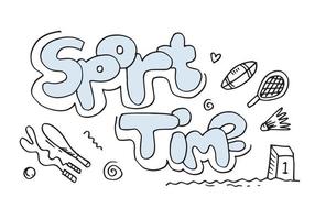 sport time lettering isolated on grey background - hand drawn vector text.Hand drawn elements for coloring, banners, design