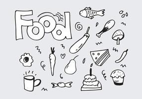 doodle food,fruits, vegetables with lettering in vector. vector