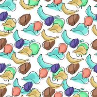 Decorative organic seamless pattern with random apples, bananas, pears and plums silhouettes. vector